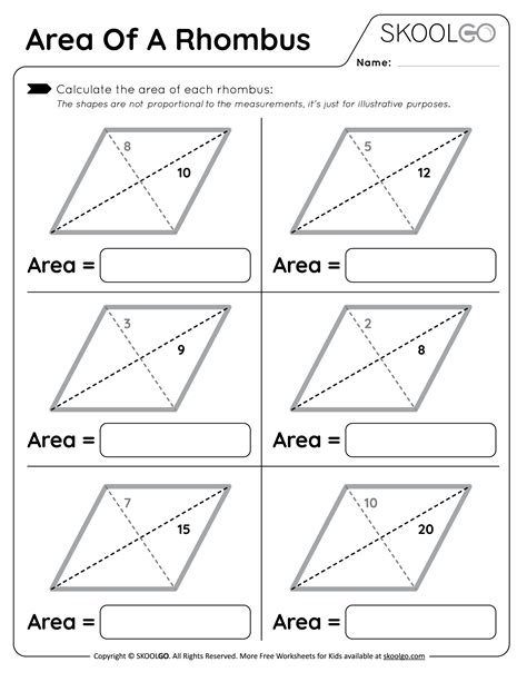 area of rhombus worksheet